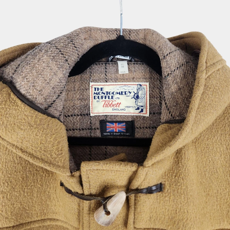 Vintage Tibbett Montgomery Duffle Coat Mens 44 US Tan Horn Toggle Flannel Lined - Image 2 of 4