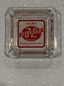 1950's VINTAGE HARVARD BEER ALE PAINTED GLASS ASHTRAY LOWELL MASSACHUSETTS MA
