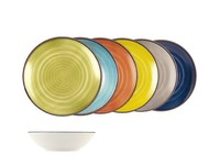 H&H Set 12 Tiefe Teller Caribe Aus Steinzeug Assortiert Cm 20,5
