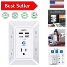 Compact 5 Outlet Surge Protector Power Strip with 4 USB Charging Ports in White