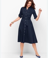 Talbots Poplin Dress Women’s Size 6 Dark Navy Blue 3/4 Sleeve Below Knee Dress
