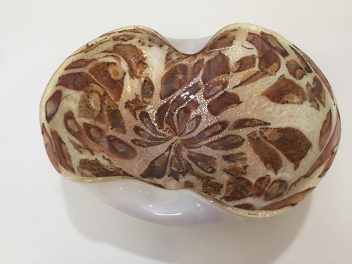Italian Murano Hand Blown Art Glass Tutti Frutti Bowl W/Silver & Gold Flakes - Picture 2 of 8