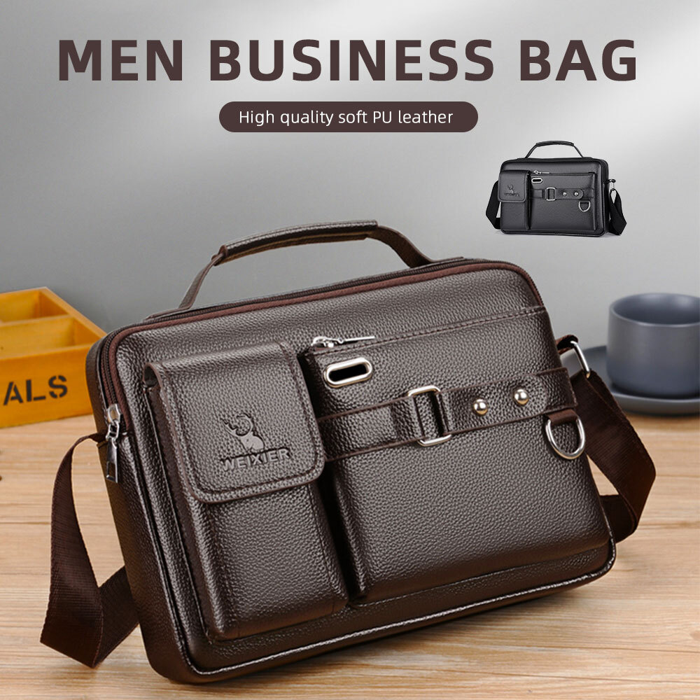 Men Business Handbag Leather Crossbody Bag Shoulder Bag Briefcase Messenger Bag