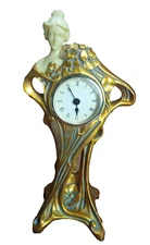 Hollywood Regency Style Gold Floral Art Nouveau MCM Woman Mantle Clock 12" Vtg