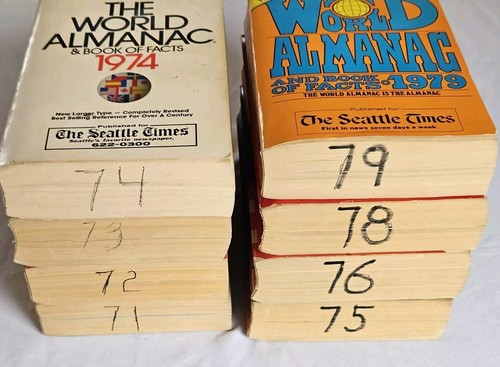 1970'S WORLD ALMANAC & BOOK OF FACTS SEATTLE TIMES 8 BOOKS 1971-1976, 1978 1979 - Imagen 4 de 4