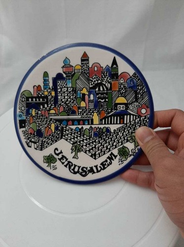 Vintage Jerusalem Souvenir Fliese Porzellan Untersetzer Teller - Bild 3 von 7