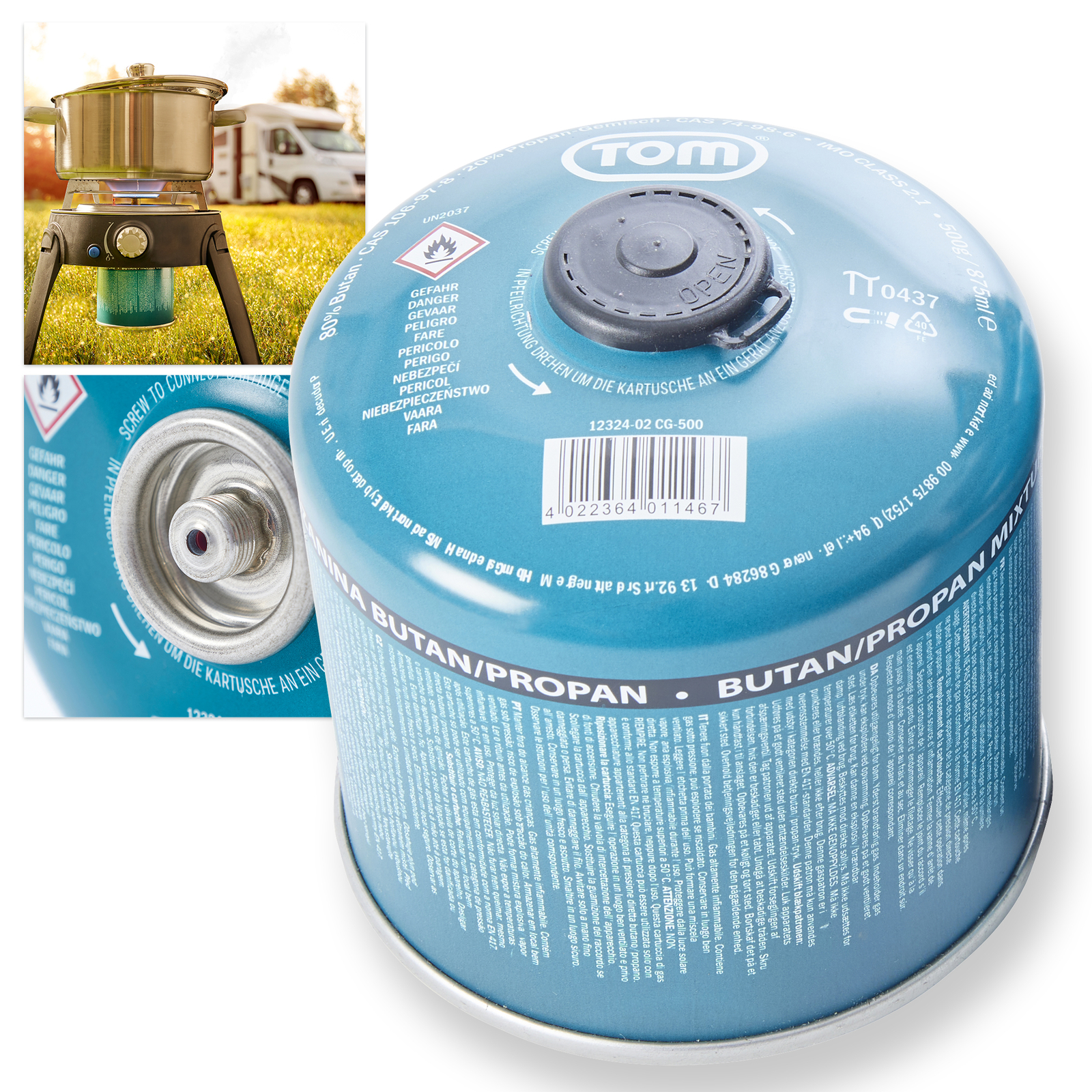 Camping Propan Butan Gas 500g Kartusche Schraub Ventil Kartuschen