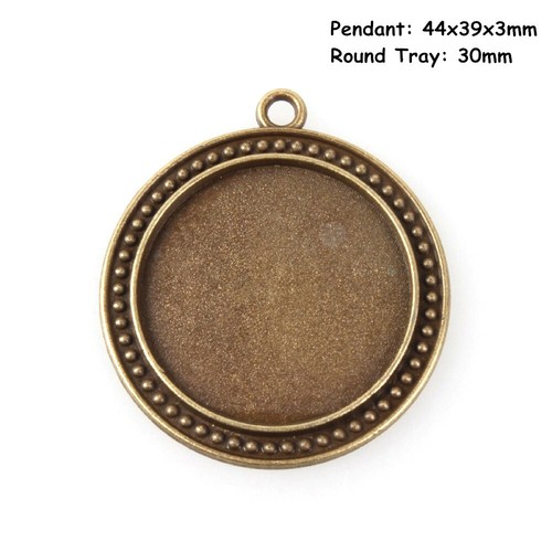 10pc Alloy Vintage Flat Round Tray Pendant Cabochon Bezel Setting Antique Bronze - Picture 41 of 44