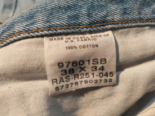 Wrangler Mens 97601SB 38x33* Light Blue Distressed Stained Relaxed Tapered Jeans - Picture 10 of 11