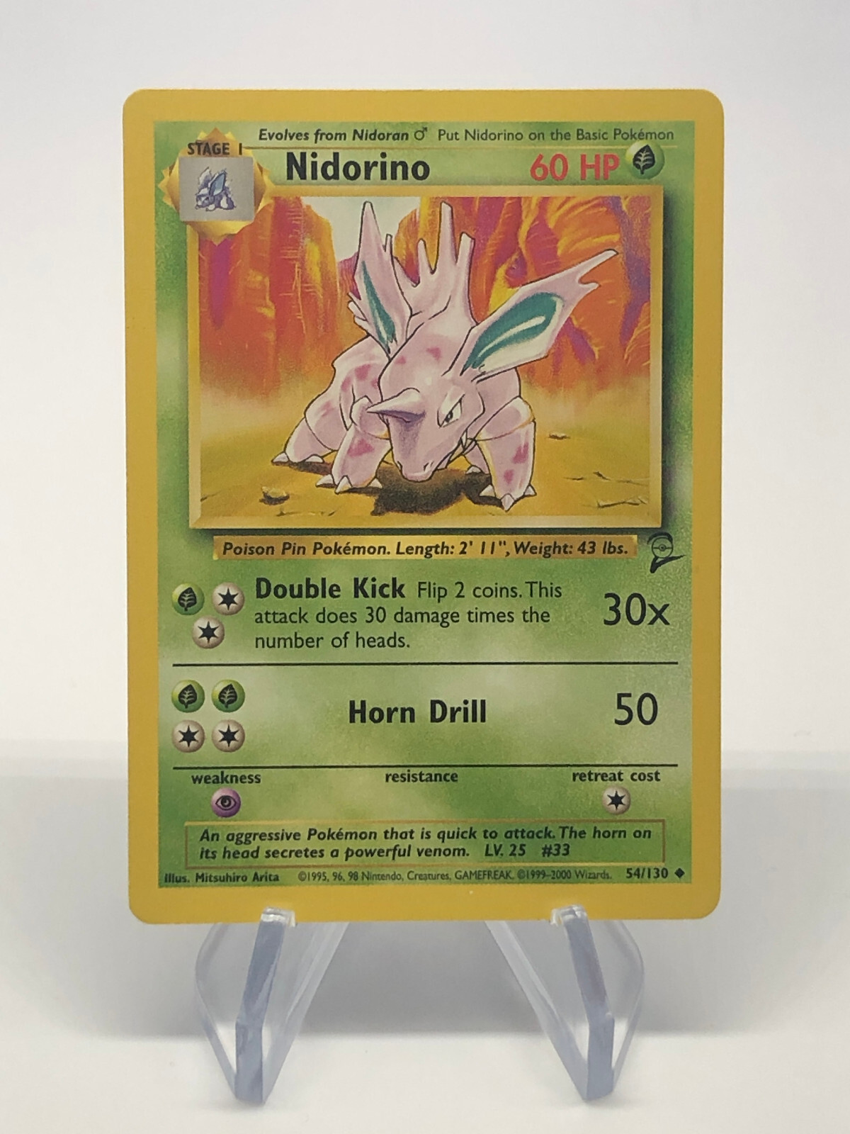 Nidorino  54/130 - Uncommon - Vintage English Base Set 2 Pokemon Card - NM & LP