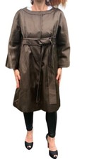 Philosophy Di Alberta Ferretti Brown Wool Silk Snap Front Waist Tie Dress Coat 6