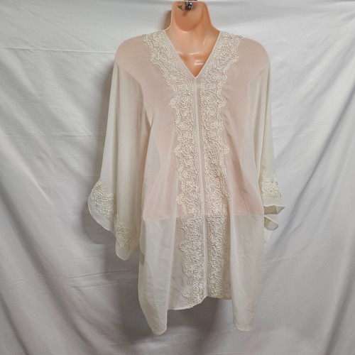 Renzo+Kai V Neck Embroidered Kimono Top Blouse Women Size XS Oversized Silk - Picture 6 of 14