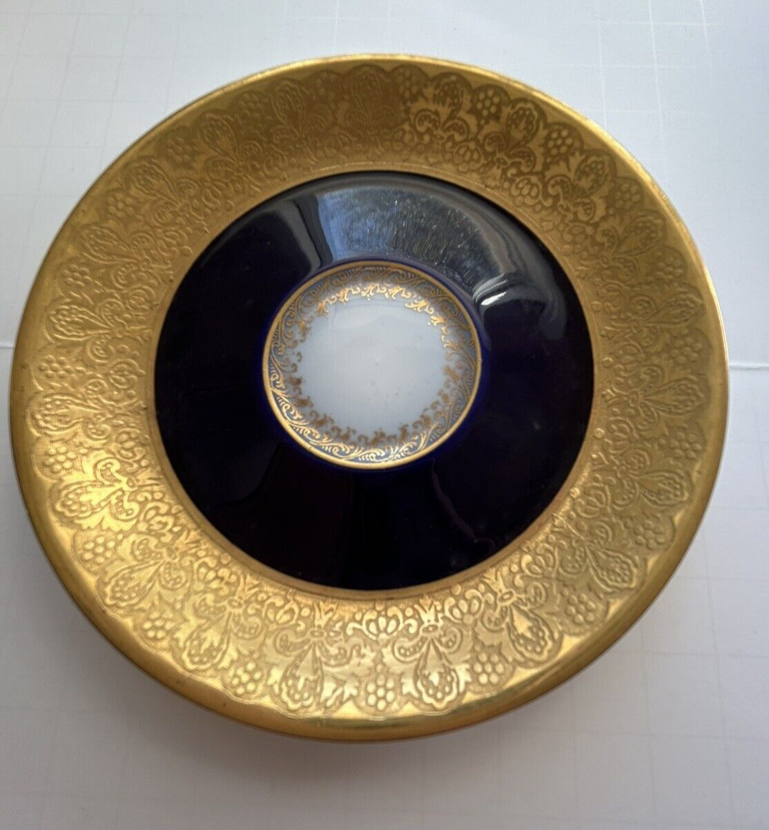 Jean Pouyat Limoges France Gold Encrusted Cobalt Demitasse Cups Saucer