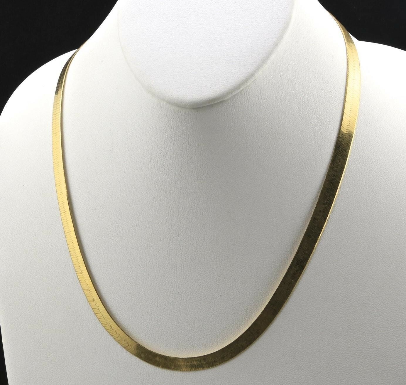 Made in USA.   NEW 24K YELLOW GOLD PLATED,8mm width,18" length HERRINGBONE CHAIN