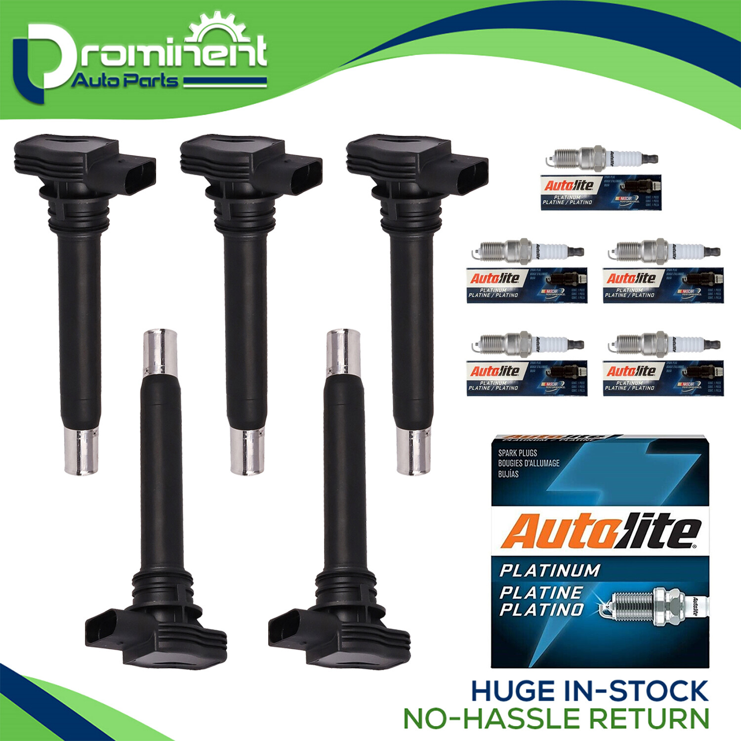 5x Ignition Coil  5 Autolite Spark Plug for 05-14 Volkswagen Jetta Golf l5 2.5L