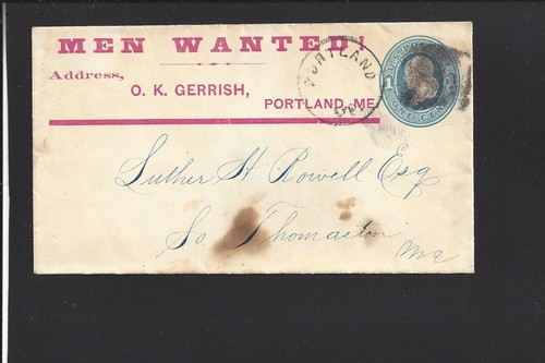PORTLAND,MAINE,1CT COVER, ADVT. "MEN WANTED" ,CUMBERLAND CO./OPEN/ AGE STAIN.