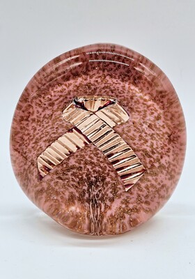 Breast Cancer Survivor Pink Ribbon Glass Paperweight Collette Fortin Studio Art