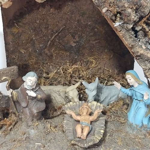 Vtg Rustic Nativity Creche With Affixed Figures Made In Italy Fontanini Style - Picture 3 of 12