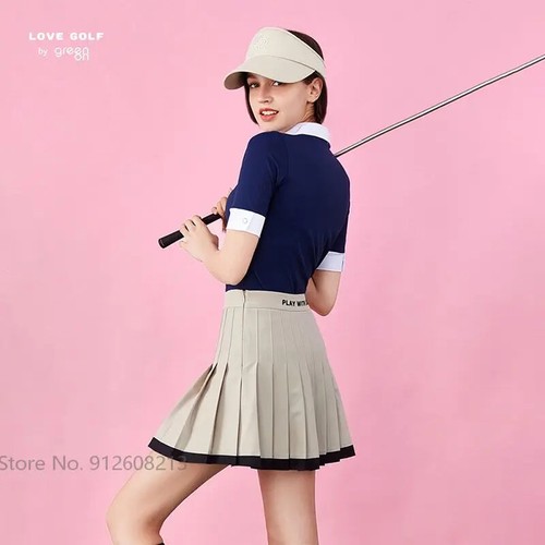 Love Golf Damen kurzärmelige schnell trockene Oberteile Mädchen plissierter Rock Golfsportanzüge - Bild 4 von 12