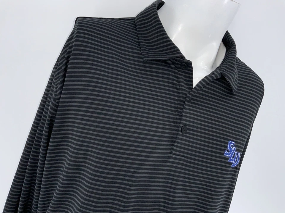 St. Louis Billikens Nike Dri Fit Polo Shirt XL Gray Black Stripe LS YGI V3-102 - Image 3 of 4