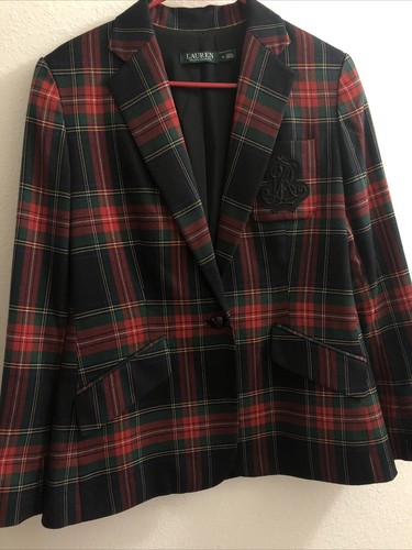 Ralph Lauren rot Schottenkaro Blazer mit großem schwarzen Bouillion Logo Patch Gr. 8p - Bild 4 von 7