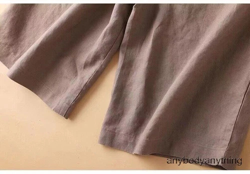 Pantaloncini donna lunghi larghi cotone lino lunghezza ginocchio con tasche leggeri - Foto 6 di 19