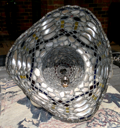 Antique Arts & Crafts Mother Of Pearl Alabone Shell Stained Glass Ceiling Light - Picture 16 of 22