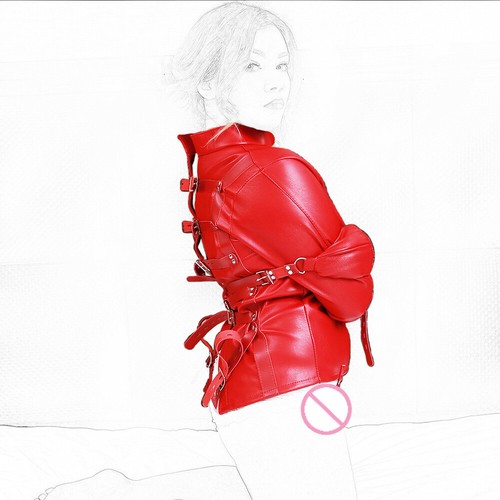 Red Body Harness Straight Jacket Halloween Costume Unisex S/M L Armbinder - Picture 3 of 4