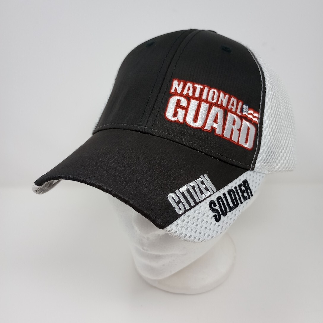 National Guard Citizen Soldier Adjustable Mesh Baseball Cap in Black and White  