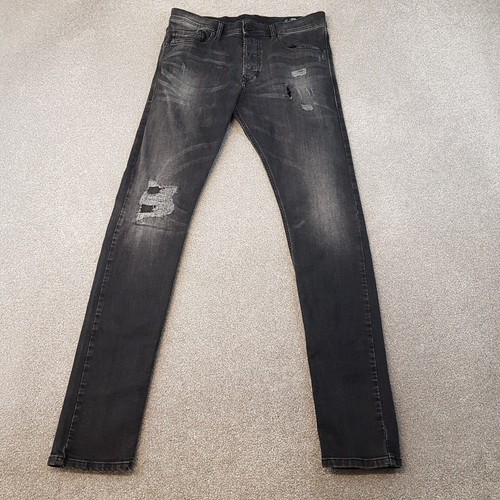 Diesel Mens Jeans 31x32 Black Tepphar R69CD Stretch Slim Carrot Distressed Rips
