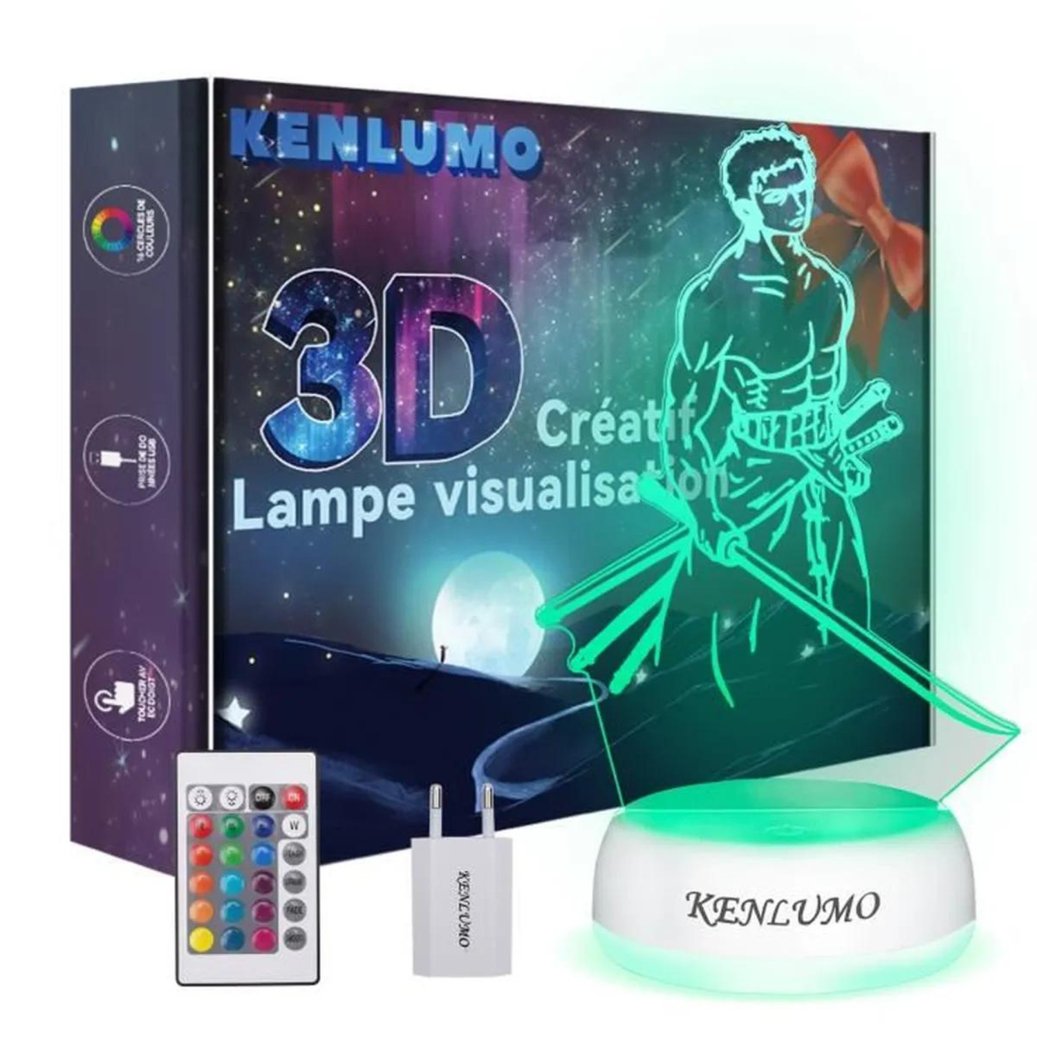 Veilleuse Zoro One Piece 3D en acrylique noir pour décorer la chambre ado
