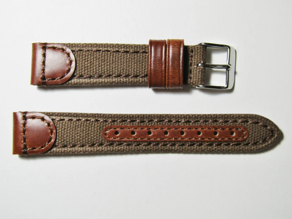 20mm Hadley-Roma MS868 Mens Brown Canvas and Leather Watch Band Strap - Image 2 of 3