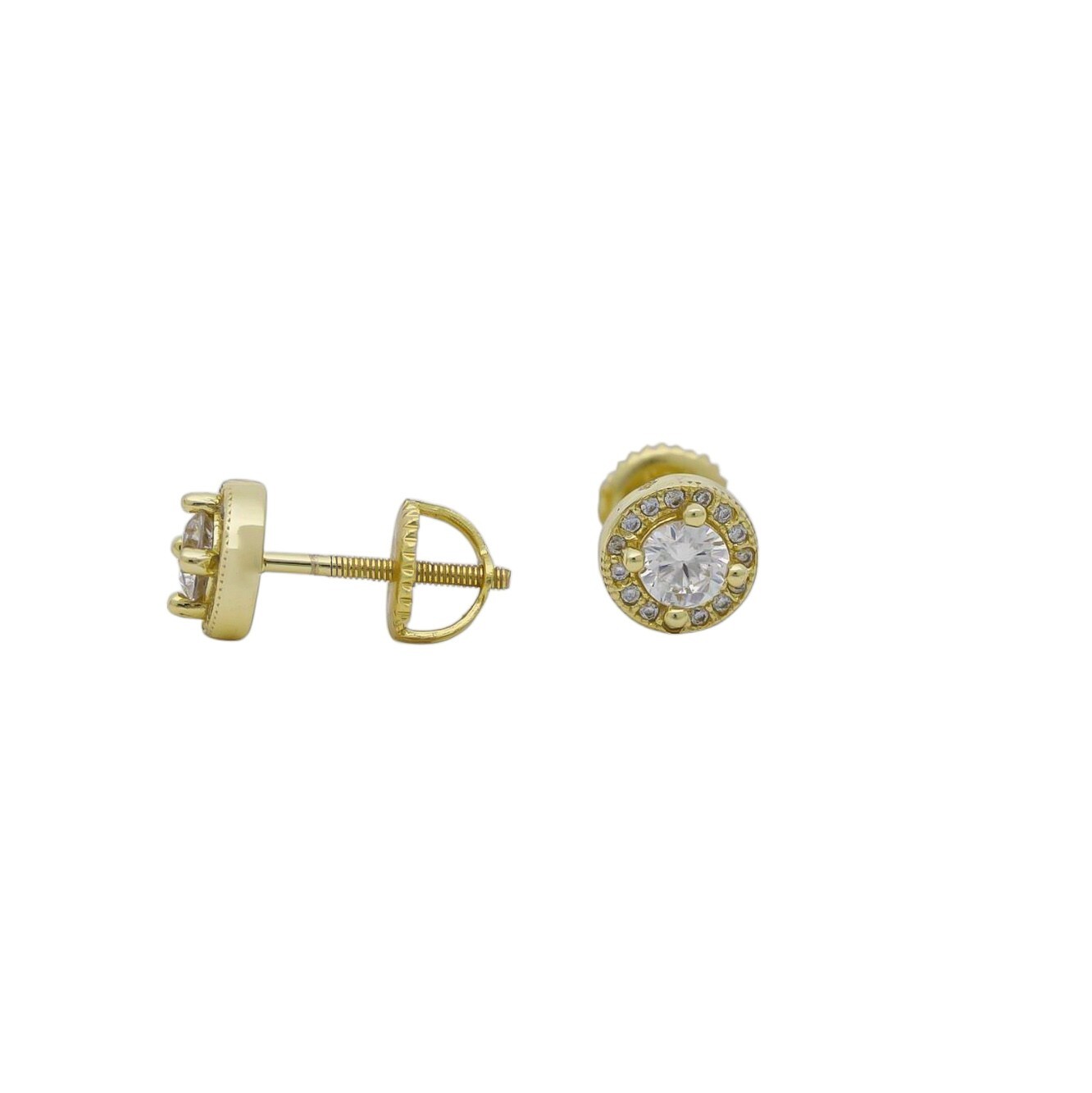 14K Yellow Gold Plated Cluster Set Sterling Silver 925 Screw Back Earrings
