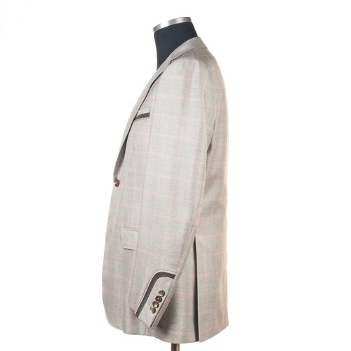 NWT RAVAZZOLO Wool Silk Suit Blazer Beige Brown Pink Plaid EU:54 R 6 US:44 - Picture 2 of 12