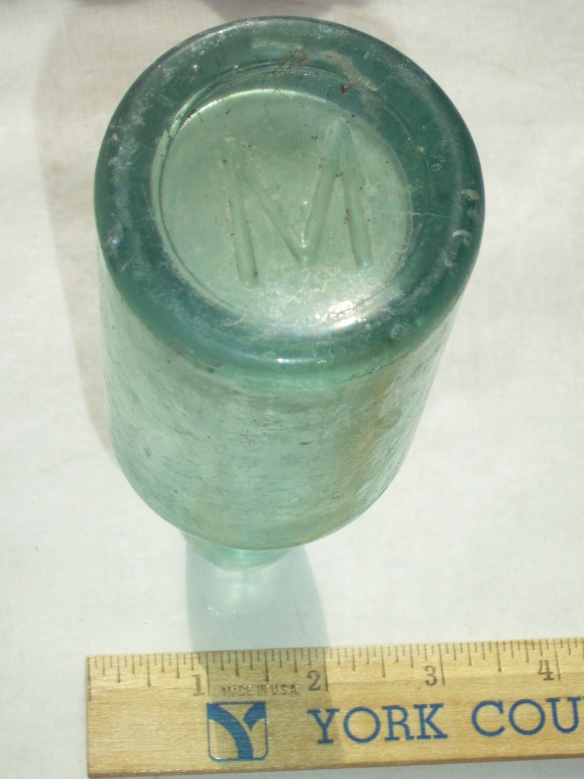 Vintage blue embossed  E. Marsili Harrisburg, Pa. affixed blob top glass bottle