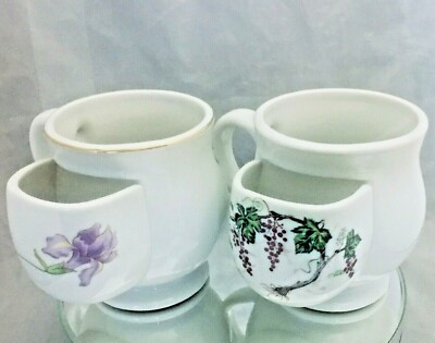 Hues N Brews Herman Dodge & Son 2 Tea Pouch Cups Iris flower & Grapes on a vine