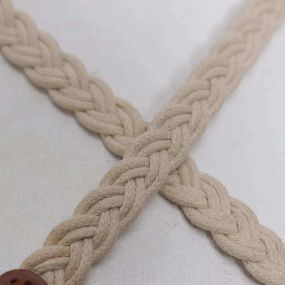 Cinturón ajustado trenzado de verano grande marfil algodón imitación cuero ribete hebilla tono dorado Foto 4 de 4