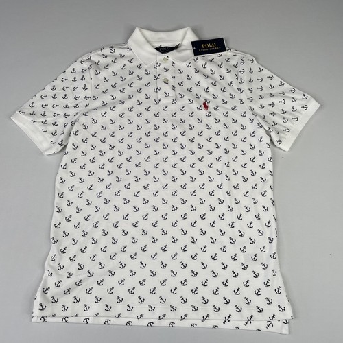 Polo Ralph Lauren SMALL Mens White Polo Shirt Navy Anchor Logo Classics