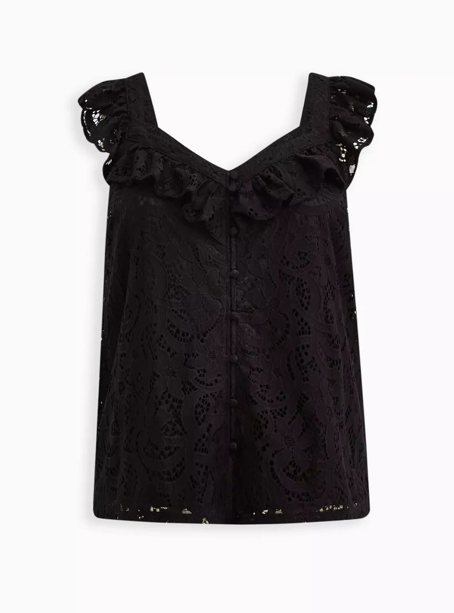 Torrid Lace Ruffle Short Sleeve Crop Top Black 1 1X 14 16 #A99701