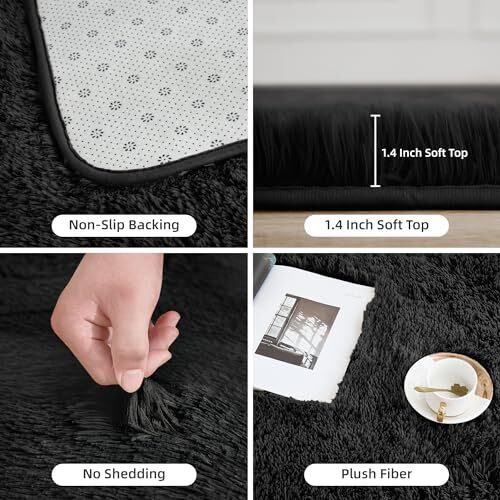 5x8 Fuzzy Area Rug for Living Room Bedroom Fluffy Shag Furry 5x8 feet Black - Afbeelding 5 van 7