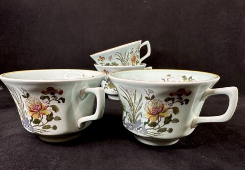 Vintage Adams Calyx Ware Ming Jade Green Floral 4 Teacup Saucer Set England - Picture 16 of 24