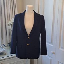 Lands' End Boys Classic Navy Hopsack Blazer Wool Blend Gold Buttons Lined S-12
