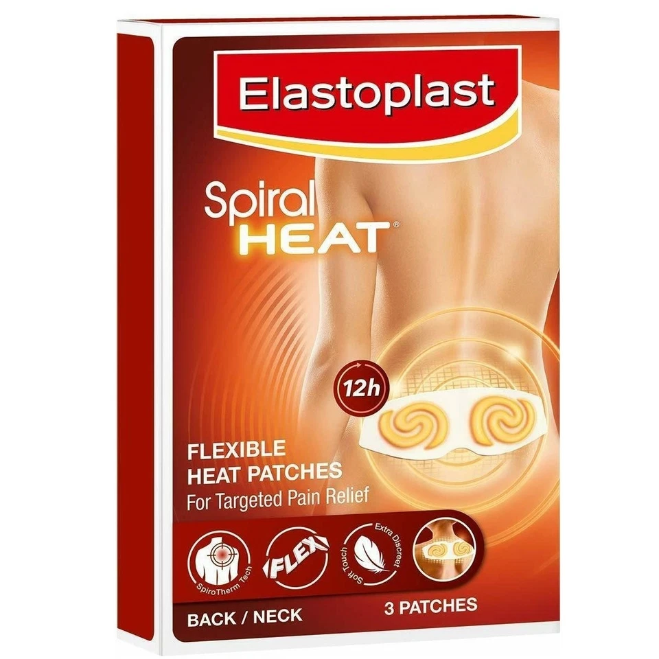 2 x 3 ELASTOPLAST SPIRAL HEAT PATCHES CHAUFFANTS FLEXIBLES 12hr BACK & NECK