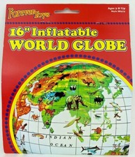 16" Inflatable Blue Opaque WORLD GLOBE with Animals and Names 2000 Forever Toys