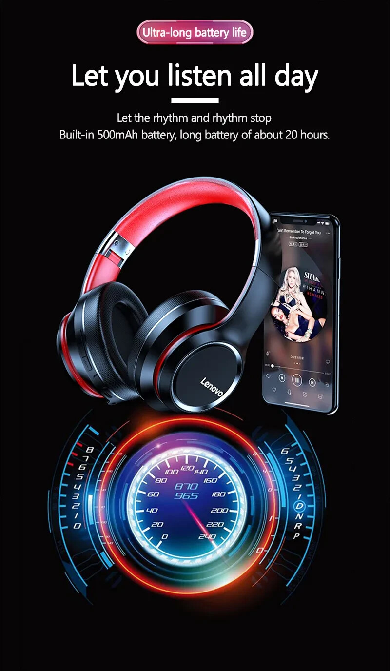 Auricolari Bluetooth Lenovo Cuffie Wireless Pieghevoli Cancellazione Del Rumore foto 3