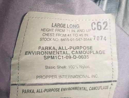NEW USGI Environmental Camo Gore-Tex Parka Size LARGE-LONG NSN 8415-01-547-3544 - Picture 2 of 14