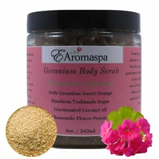 EAromaspa Natural Raw Sugar Exfoliating Geranium Body Scrub Ultra Hydrating 8 oz