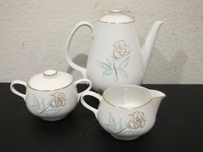 Spencerian Rose by Easterling Coffee Pot, Creamer & Sugar Bowl