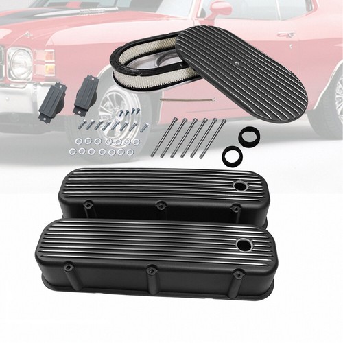 Tall Valve Covers Nostalgic Finned Top Fit BBC 1965-95 & Oval 15"x3" Air Cleaner - Picture 1 of 7