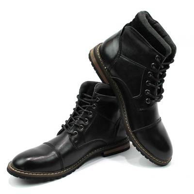 Black Boot Ankle Cap Toe Derby Modern Lace Up Round Toe By